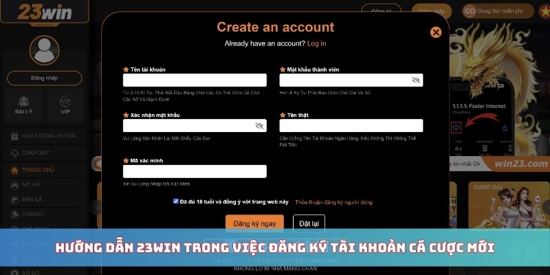 Hướng dẫn 23WIN trong việc đăng ký tài khoản cá cược mới